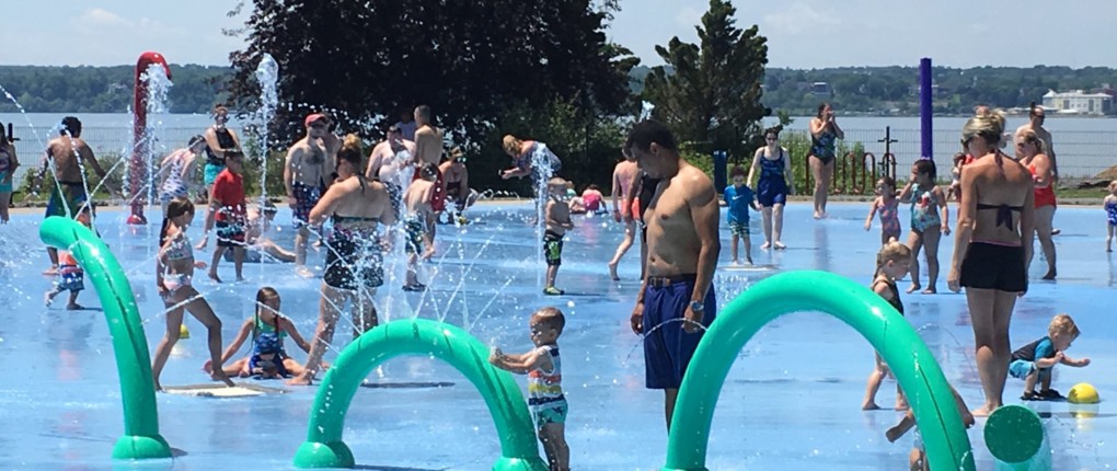 People having fun in the spray park at Seneca Lake State Park