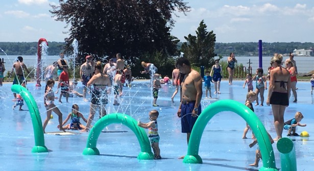 People having fun in the spray park at Seneca Lake State Park